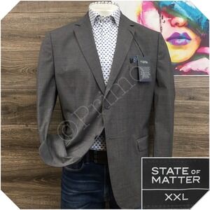 NEW! Mens Blazer‎ Sport Coat Casual Jacket Size 2XL (44R) Coolmax Wool Suit Gray